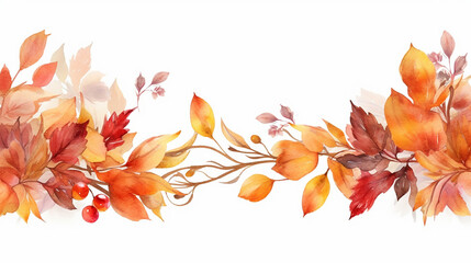 Naklejka na ściany i meble watercolor autumn leaves and gold frame invitation. 