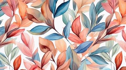 watercolor floral and leaves seamless pattern.  - obrazy, fototapety, plakaty