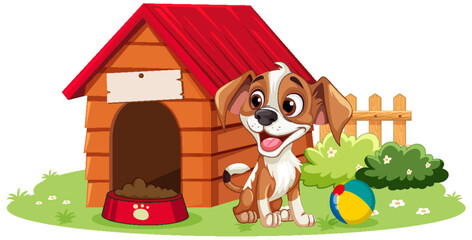 Adorable Dog with Dog House