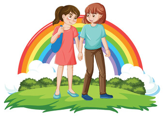 Obraz na płótnie Canvas Lesbian couple holding hand walking in the park