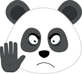 vector illustration face of a panda bear cartoon with a stop gesture with his hand