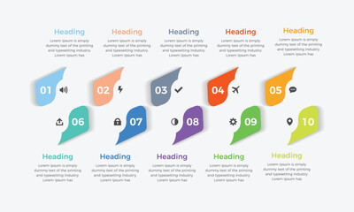Presentation business infographic template design with 10 options. Business infographic presentation with label number and icon for workflow