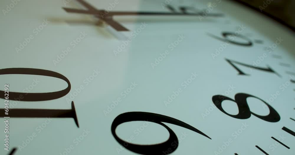 Poster as time elapses, the circular clock with a white face and black hands revolves. the black hour and m
