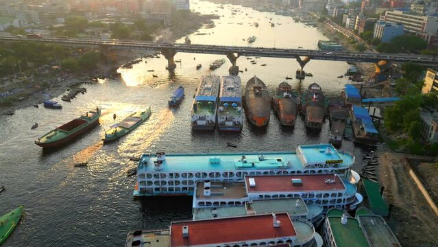 Buriganga River in Bangladesh. Pollution and waste problems in water