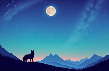 Fototapeta premium Black wolf howling at moon. Generative Ai