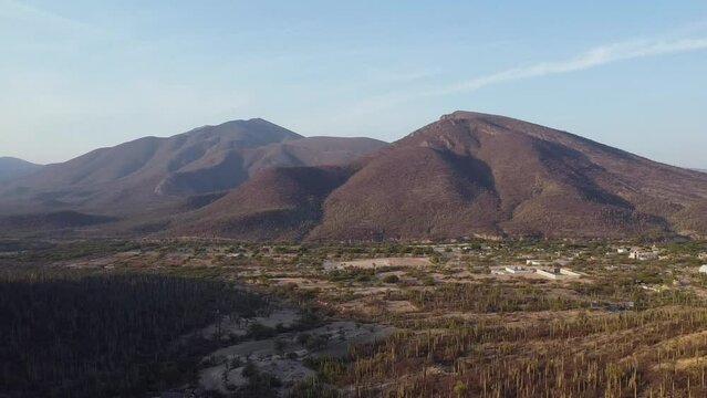 drone landscape 4k footage in the mountains of mexico desert sunset summer cactus plants natural hikking places explore america nature park