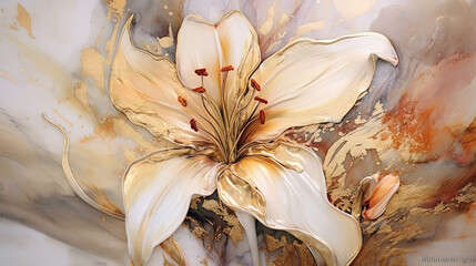 Beautiful lily flower wedding golden alcohol ink.