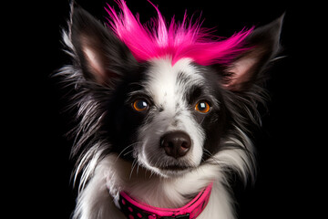 Dog with pink fur highlights portrait studio shot