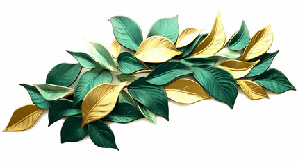 Fototapeta na wymiar Composition of green and gold leaves isolated on white background. 