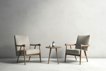 Fototapeta premium Two Armchair with single table isolated on pastel background. Generative ai