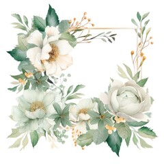 ai generated  watercolor floral frame for a place, wedding, or invitation, in the style of light white and light emerald, large canvases 