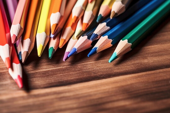 Ai generative. Colored pencils on a wooden board