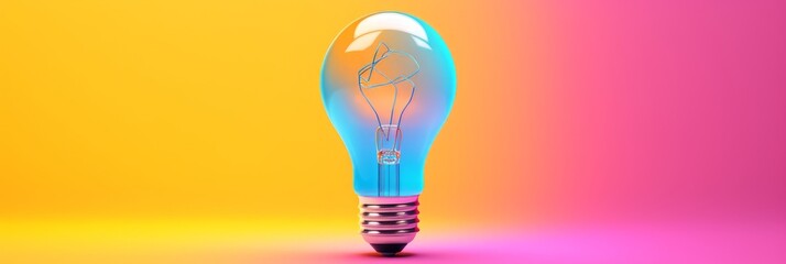 Light bulb shines on a bright and colorful background. Generative AI
