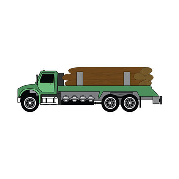 truck with wood log icon image vector illustration design  green color