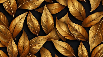 Gold elegant pattern of leaves trendy floral background. Generative AI