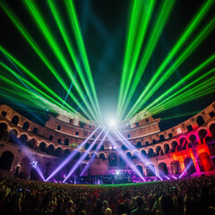 A Music Concert in a Colosseum With a Laser Light Show Generative AI