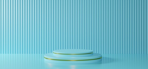 blue podium with spotlight in the blue room.3d rendering.	