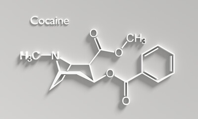 Cocaine stimulant drug molecule. Skeletal formula. 3D render.