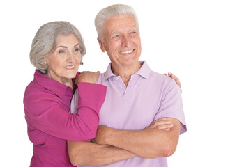 Happy senior couple isolated on white background