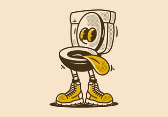 Mascot character illustration of a toilet in a vintage style