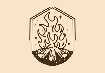 Mono line art illustration of a bonfire