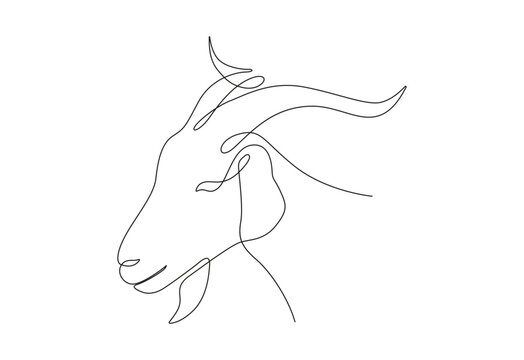 recommend clip art: Goat head in continuous line art drawing style. Capricorn minimalist black linear sketch isolated on white background. Vector illustration. 