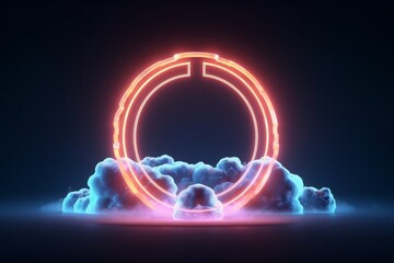 Obraz premium A neon cloud with a circle in the middle. background with glowing lights. Generative AI