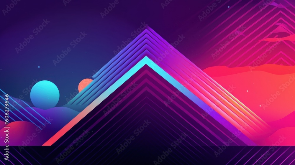 Poster A colorful abstract background with mountains and planets. Generative AI image.