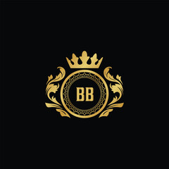 Luxury royal wing letter BA-BZ crest gold color logo vector image