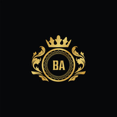 Luxury royal wing letter BA-BZ crest gold color logo vector image