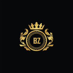 Fototapeta premium Luxury royal wing letter BA-BZ crest gold color logo vector image