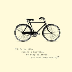 Old vintage Bicycle, Life Quotes, Inspirational Quotes, Bicycle day. Retro Art Wall Sticker