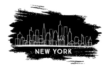 New York USA City Skyline Silhouette. Hand Drawn Sketch. Business Travel and Tourism Concept with Modern Architecture.