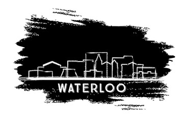Waterloo Iowa City Skyline Silhouette. Hand Drawn Sketch. Business Travel and Tourism Concept with Modern Architecture.