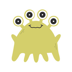 Cute monster in flat style. Hand drawn baby monster. Vector illustration. Kids monster isolated on white background.