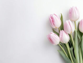 Beautiful tulip flowers with copy Space background, top view. Space for text