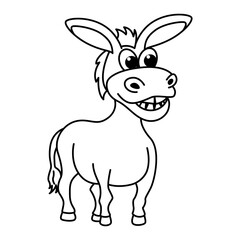 Funny donkey cartoon characters vector illustration. For kids coloring book.