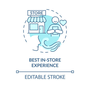 Best in store experience turquoise concept icon. Customer engagement. Visual merchandising. Satisfied client abstract idea thin line illustration. Isolated outline drawing. Editable stroke