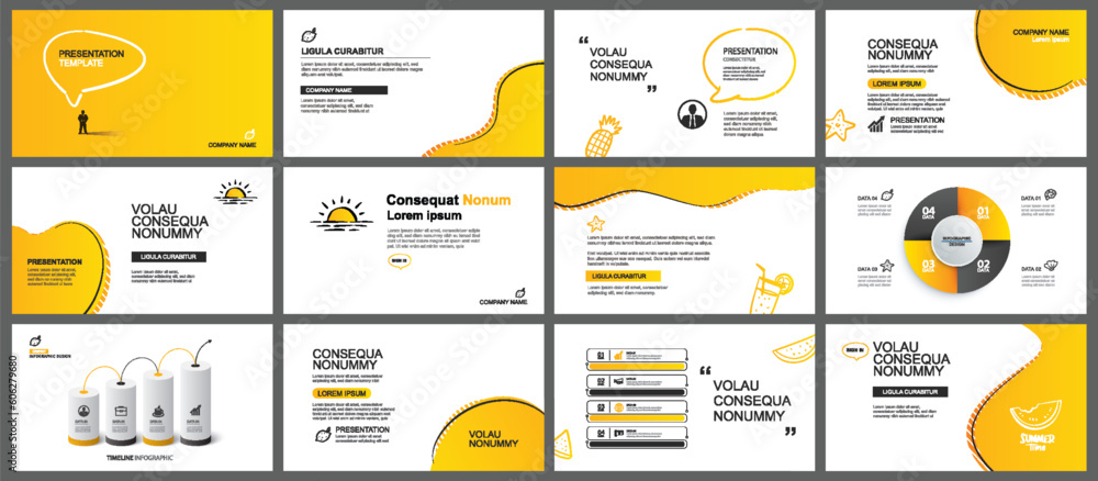 Poster presentation and slide layout background. design yellow color summer theme template. use for keynote