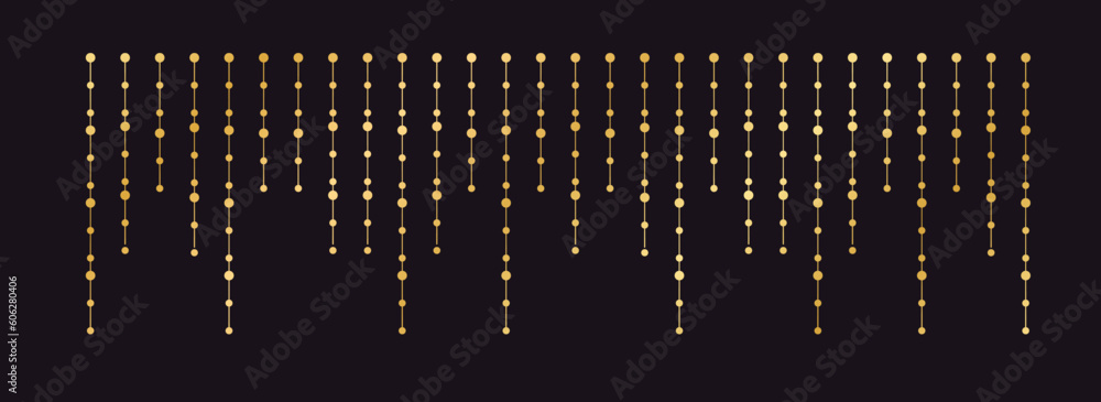 Wall mural Vector horizontal border of abstract gold string light garlands. Festive decoration with shiny Christmas lights. Glowing bulbs of the different sizes. - Wall murals