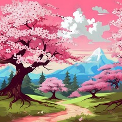 Obraz na płótnie Canvas landscape with Cherry blossom