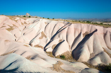 Cappadocia landscape, Impressive white-pink canyon with smooth lines and curves of soft volcanic...