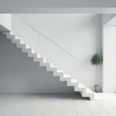 Minimalist modern white stairs. Created with generative AI technology.
