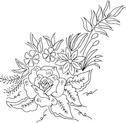 Black and white Hand Drawn Flowers with Leaves 