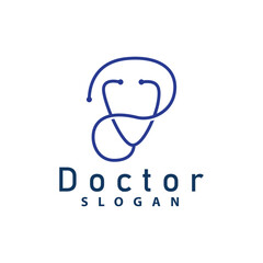 Health Logo, Doctor Stethoscope Vector, Health Care Line Design, Icon Silhouette Illustration