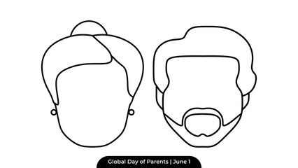 Global day of parents outline icon, vector illustration logo template in trendy style. Father and Mother face outline design element. Editable graphic resources for many purposes.