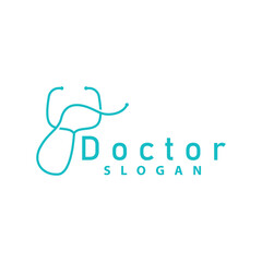 Obraz premium Health Logo, Doctor Stethoscope Vector, Health Care Line Design, Icon Silhouette Illustration