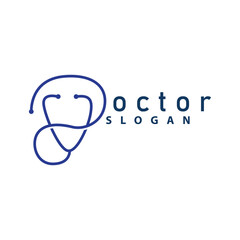 Health Logo, Doctor Stethoscope Vector, Health Care Line Design, Icon Silhouette Illustration