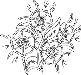 Black and white Hand Drawn Flowers with Leaves 
