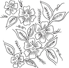 Black and white Hand Drawn Flowers with Leaves 